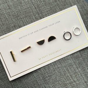 Foxy Originals Stud Earrings Three Pairs Gold Bar Semi Circle Silver Ring